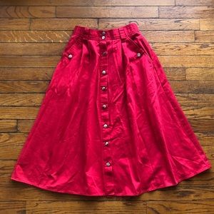 Vintage Midi Flare Skirt, RED, Tight waist